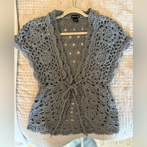Wet Seal Grey Crochet Cardigan with Button Enclosure